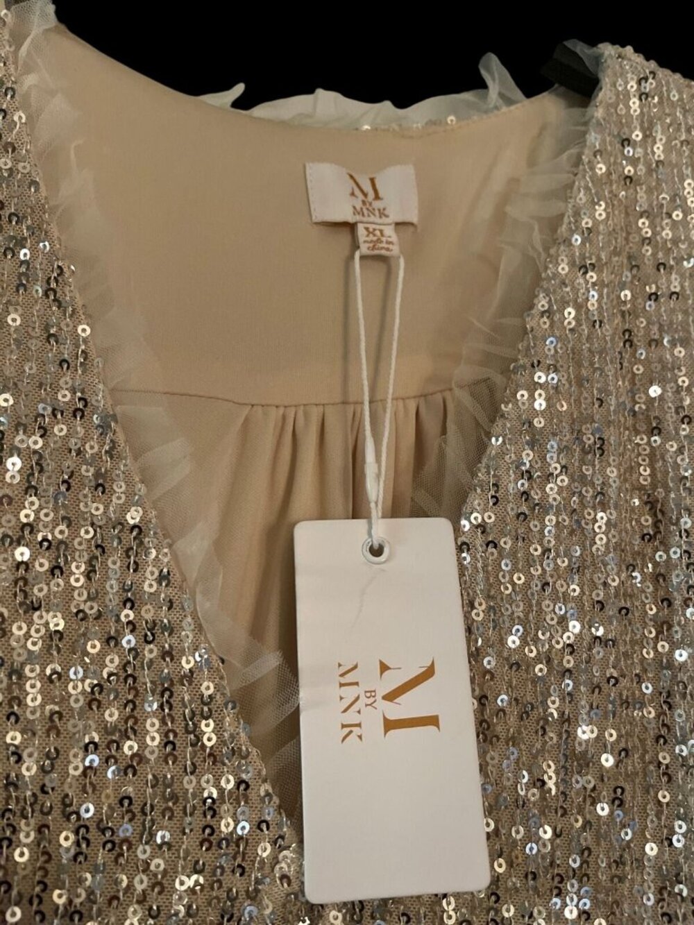 M By MNK Sequin Baby Doll Dress V Neck Women's Size XL - New With Tag - Picture 4 of 4